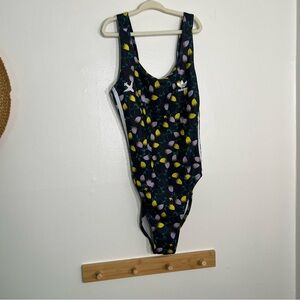 Adidas black green & yellow Floral retro One-Piece Swimsuit great condition xs